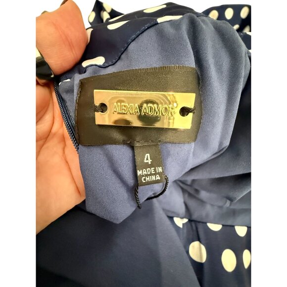Alexia Admor Brooklyn Satin Navy Polka Dot Midi Dress NWT - Size 4 - Picture 8 of 11